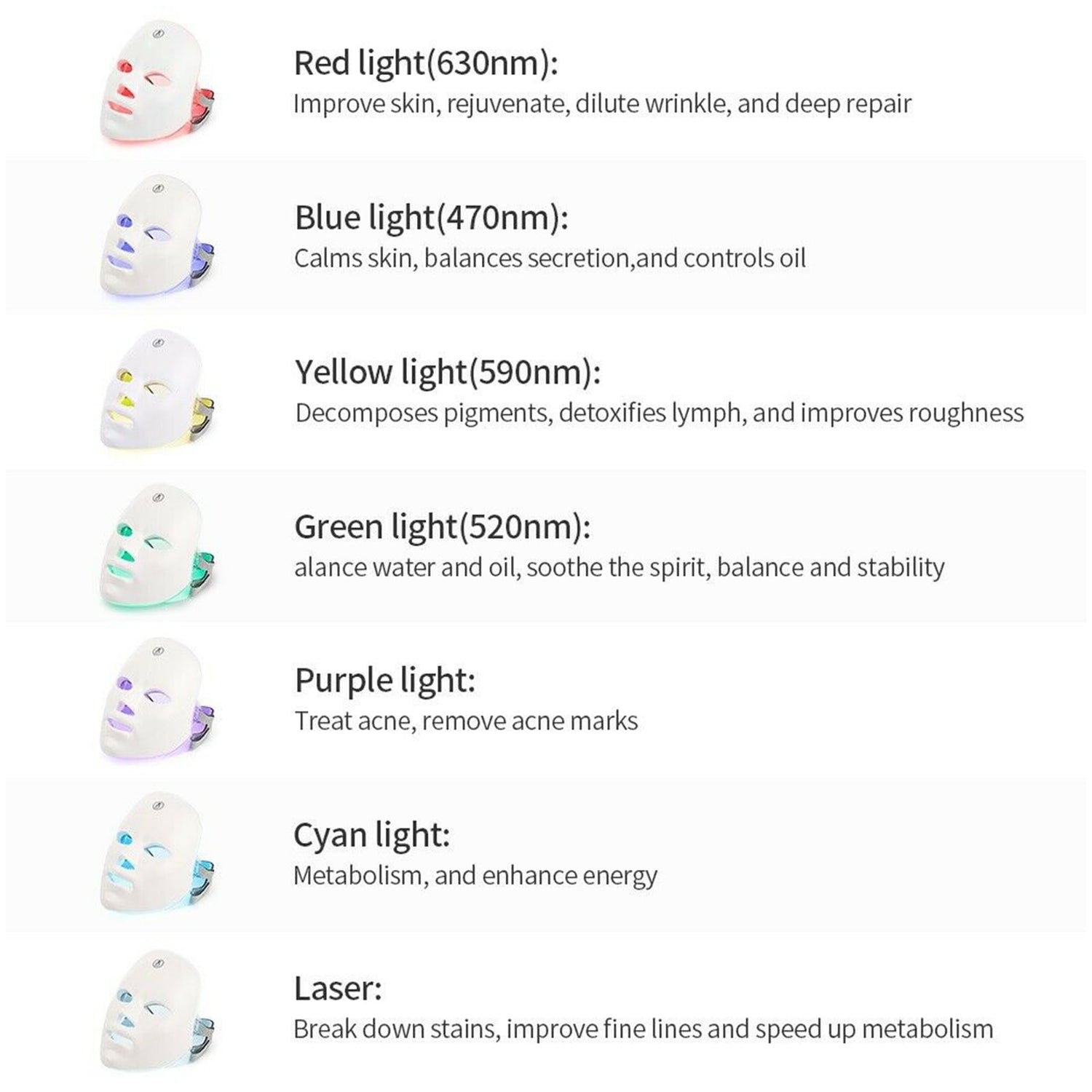 LED Photon Facial Mask Neck 7 Color,Skin Rejuvenation LED Light Therapy Photodynamics PDT for Healthy Skin Rejuvenation by